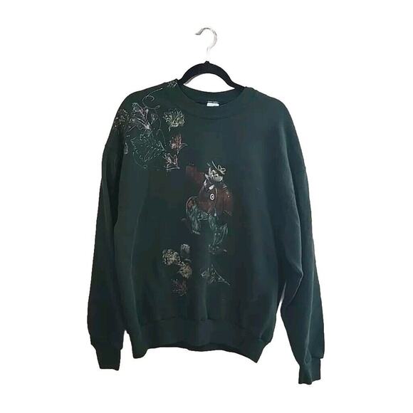 Vintage 90s JERZEES Green Chalk Art Scarecrow Fall Sweatshirt Womans Size XL - Picture 1 of 6